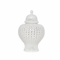 Perforated Lattice Jar Glazed Finish Baroque Ceramic Jar Fitted Lid for Entryway