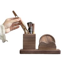 Walnut Wood Tea Set with Six Pieces and Coasters
