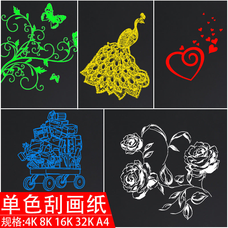 Scratch Art Paper with Bamboo Pen, A4/4K Assorted Colors