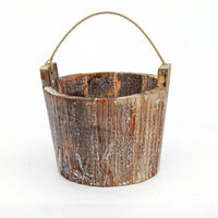 Hanging Wooden Bucket Planter Rope Handle Wooden Planter Bucket Cylindrical Garden Decor