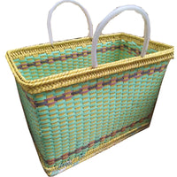 Plastic Woven Storage Basket with Handle for Shopping, Picnics, and Bathroom Organization