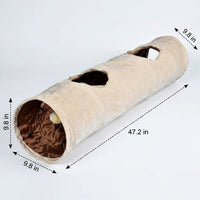 Foldable Cat Tunnel Bed with Soft Lining, Silent Rice White Cat Cave for Small Cats, 120cm Oxford Cloth Play Area with Hanging Attachment