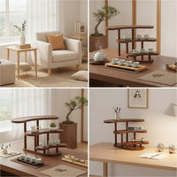 Desktop Storage Rack Walnut-Finish Tabletop Mug Rack with Three Shelves Multi-Level Shelving for Countertop