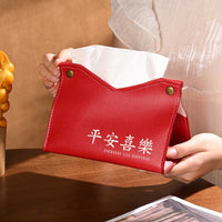 Red Leather Tissue Box with Double Happiness for Wedding Decoration