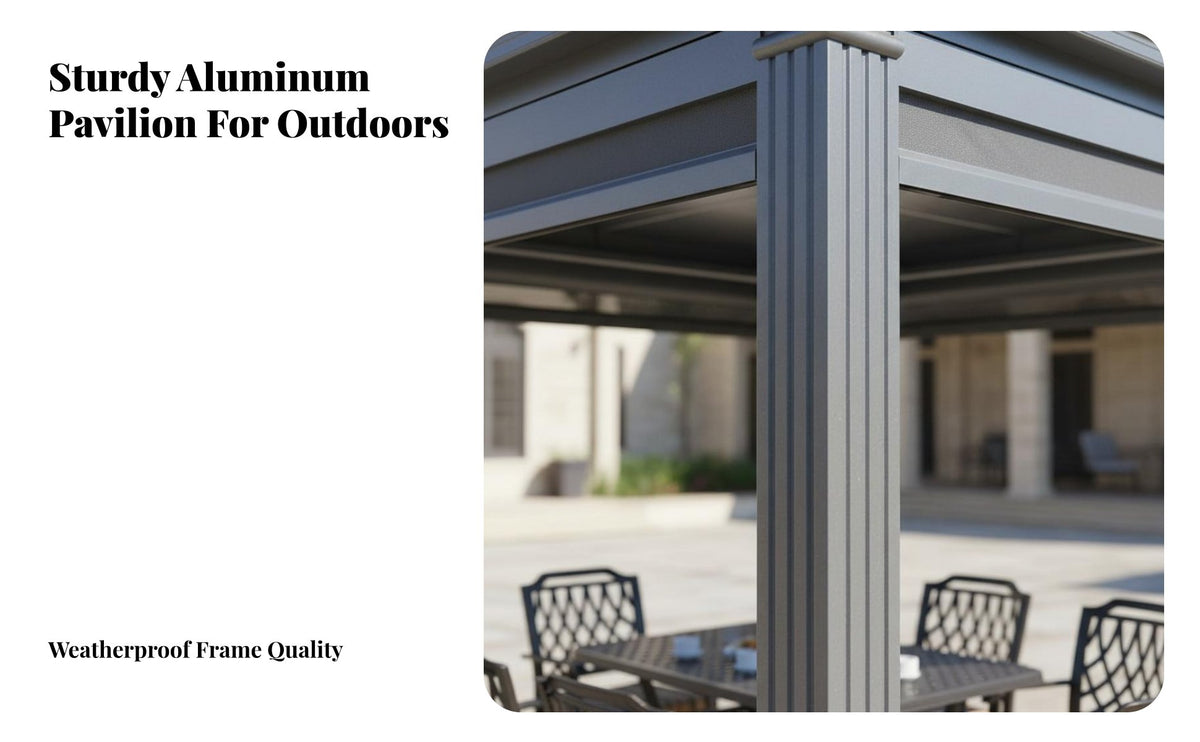 Aluminum Rigid-Roof Pergola Weather Resistant Modern Outdoor Pergola Rainproof Modern Aluminum Pavilion for Families, Courtyard, Deck