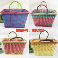 Plastic Woven Storage Basket with Handle for Shopping, Picnics, and Bathroom Organization