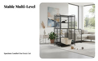 Cat Cage Litter Box Large Indoor Cat House Rolling Cat Playpen Waste Containment Unit Foldable Structure Secure Door Locks Suitable for Gift Giving Home Decoration