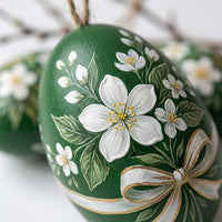 Easter Wooden Hanging Decorations, 12 Piece Egg Ornaments with Rope, Boxwood Indoor Outdoor Decor - Image 6