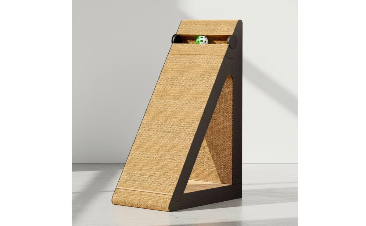 Freestanding Cat Scratching Ramp Wooden Triangular Cat Scratcher Angled Pet Supply for Indoor Cats, Kittens, Corner, Living Room, Home