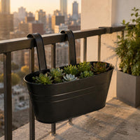 Oval Hanging Planter Ribbed Band Metal Hanging Planter Hooked for Balcony