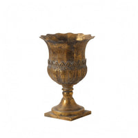 Antique Gold Vase Flared edge Flower Pot Square Footed House Decoration