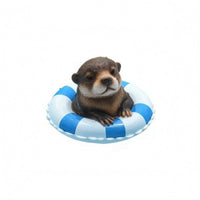 Otter Figurine Painted Finish Otter Ornament Buoy Hoop for Aquarium, Garden