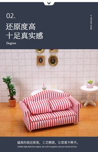 1:12 Dollhouse Miniature Furniture OB11 Red and White Striped Living Room Double Sofa