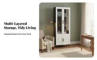 Room Divider Function Floor-Standing Shelving Unit with Glass Doors Minimalist Design Tall Cabinet with Glass Doors Large Capacity shelving unit Sturdy Construction for Office Workers, Book Lovers, Collectors, Bedroom, Study