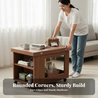 Folding Trolley Table Foldable Design 2-Tier Utility Trolley Movable with Casters Household Furniture for Residents, Students, Balcony, Bedroom