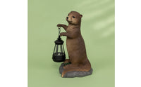 Outdoor Otter Figurine with Lantern Resin Otter Statue with Lantern Weather-Resistant Solar Garden Statue Waterproof for Gardeners, Nature Lovers, Patio, Flower Bed, Walkway
