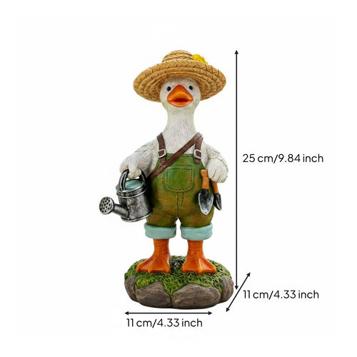 Duck Gardener Statue Rural Theme Outdoor Decoration Gift Idea for Balcony, Yard