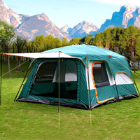 Large Double-Layer Outdoor Camping Tent for 8-12 People, Waterproof and Sun-Protected, Two Rooms and One Hall