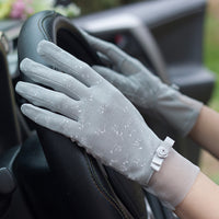 Women's Floral Cotton Touchscreen Sun Protection Gloves for Driving and Cycling