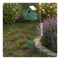 Decorative Birdhouse Stake with Planter Vintage Style Metal Birdhouse Garden Stake Freestanding Wrought Avian Feeder Planter for Yard, Balcony