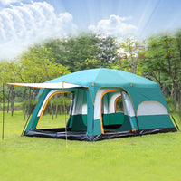 Large Double-Layer Outdoor Camping Tent for 8-12 People, Waterproof and Sun-Protected, Two Rooms and One Hall