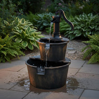 Wood Barrel Fountain Rustic Design Water Feature Easy Assembly for Yard, Patio