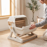 Semi-Automatic Litter Box Half-Enclosed Cat Litter Box with Hood Easyhygienic Pet Supply for Cats, Home, Living Room