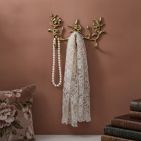 Floral Hook Rack Golden Finish Wall Hanger with Hooks Space-Saving for Entryway