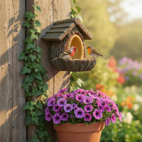 Hanging Tree Trunk Bird Feeder Weather-Resistant Resin log cabins Bird Feeder Garden Decoration for Balcony