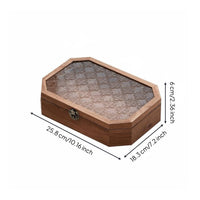 Glass Top Wooden Box Dustproof Octagonal Wood Display Case Lidded with Clasp