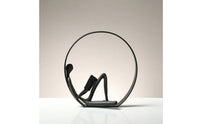 Human Figure Sculpture Compact Sculpture with Circular Hoop Creative Thinker Statue for Simplicity Lovers