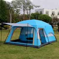Large Double-Layer Outdoor Camping Tent for 8-12 People, Waterproof and Sun-Protected, Two Rooms and One Hall
