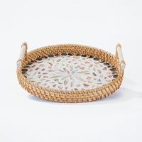 Home Decor Wicker Basket Tray with Handles Portable Woven Basket Tray with Handles Lightweight Versatile for Hosts, Tabletop, Kitchen, Picnics
