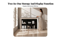French design Mantel with Built-in Bookcases Freestanding Faux Fireplace Mantel Modern Minimalist Display Cabinet Multipurpose Design for Homeowners, Interior Decorators, Families, Living Room, Entryway, Hallway, Bedroom