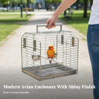 Stainless Steel Bird Enclosure Cage Rust-Resistant Portable Parrot Carrier Easy to Clean Portable Winged Transit Cage for Outdoor