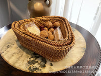 3 Pieces Triangle Woven Basket Set Handmade Versatile Bread and Snack Tray for Dining Table, Living Room, Party