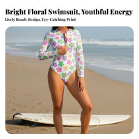 Long Sleeve Swimsuit Form-Fitting Fit women's Wave Ing Suit Sun Protection Bathing Suit Quick-Dry Material Zip Front Wave Suit