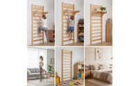 Wooden Nordic Ladder Space-Saving Wall Ladder with Pull-up Bar Multifunctional Stall Rungs Heavy-Duty for Adults, Athletes, Physical Rehabilitation, Fitness Studio