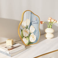 Cream Style Decorative Painting with Tulip, Desktop Ornament for Study or Bedroom