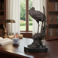 Brass Crane Figurine Gift Idea Crane Statue Elegant Design Bird Sculpture for Office, Living Room