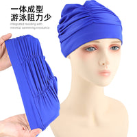 Women's Pleated Swimming Cap for Long Hair, Ear Protection, Unisex