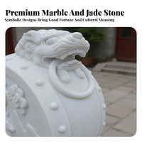 Chinese Drum Stone Auspicious Symbolism Carved Stone Door Pier Weather Resistant Marble Door Drum for Homeowners, Designers, Courtyard, Garden, Park