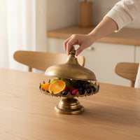 Pedestal Tray with Lid Aged Brass Pedestal Server with Dome Cake Stand with Dome Lid for Hosts, Home Stylists, Tea Party, Dining Table