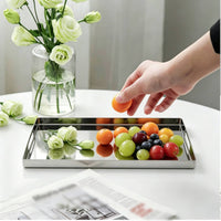 Serving Tray with Handles Mirrored Stainless Steel Tray Reflective Serving Platter with Handles for Restaurant, Hotel, Vanity