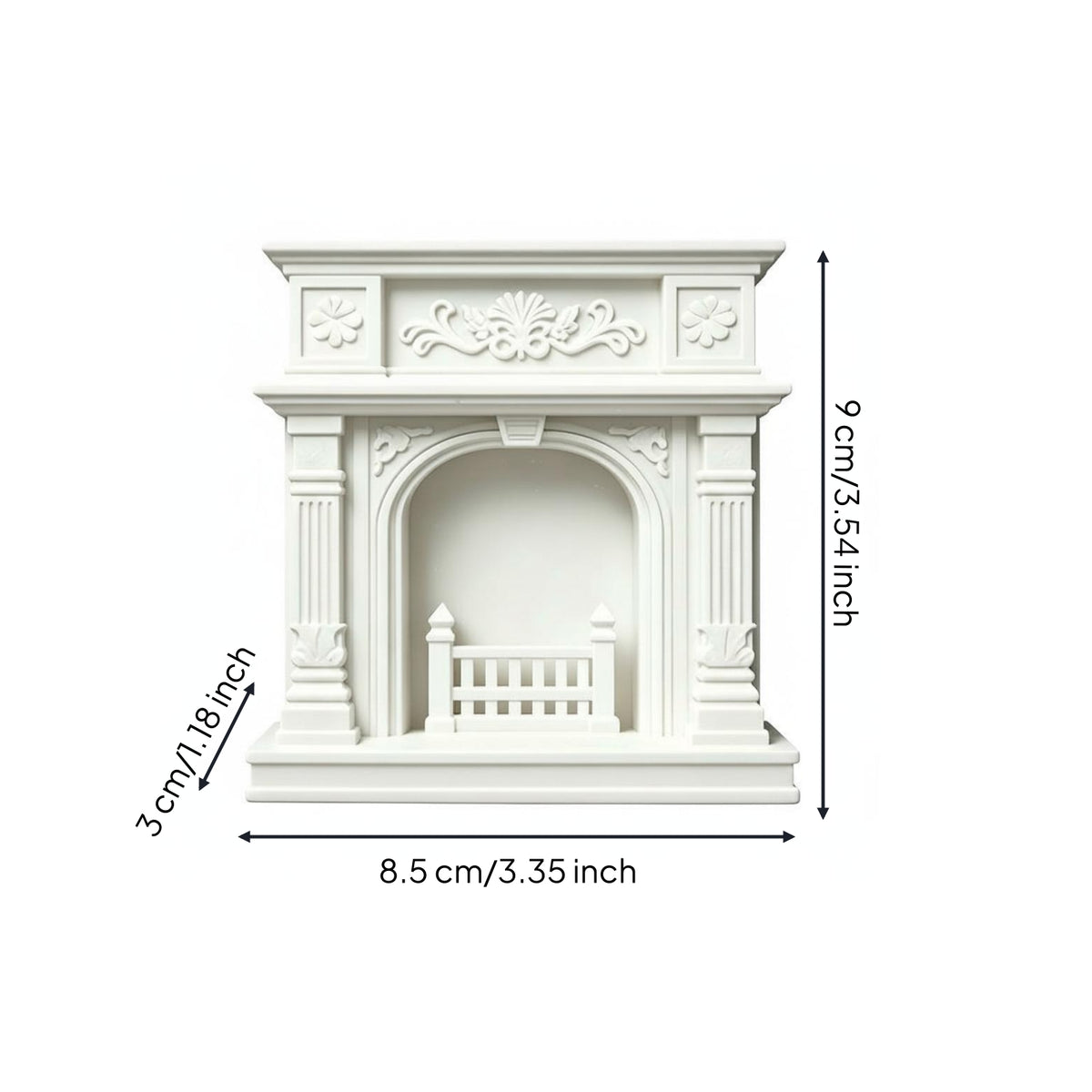 Dollhouse Fireplace European Style Ornate Mantel Piece Arched Opening Miniature Decor