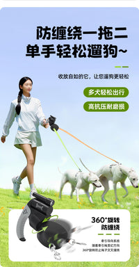 Retractable Dual-Head Dog Leash Anti-Tangle with ABS Handle