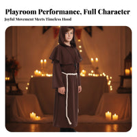Layered Priest Costume with Cross Loose-Fitting Monk Robe with Belt Lightweight Cosplay Robe for Children, Boys, Halloween, School Plays
