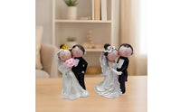 Bride and Groom Figurine Glossy Tabletop Ornament Cartoon-Style for Newlyweds