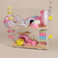 Transparent Hamster Cage Acrylic Hamster Cage, Double Layer Hamster Cage with Water Bottle, Complete Set for Syrian and Dwarf Hamster Habitat