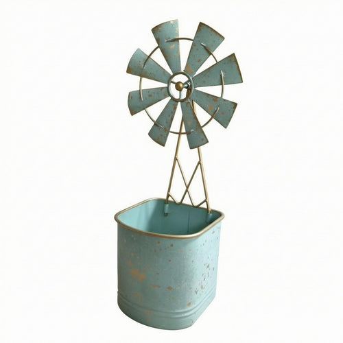 Windmill-Style Planter Distressed Finish Plant Pot Perforated Bottom
